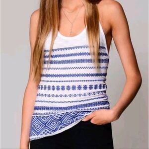 Sam Edelman white w/ blue embroidery‎ sleeveless racer back tank top sz S